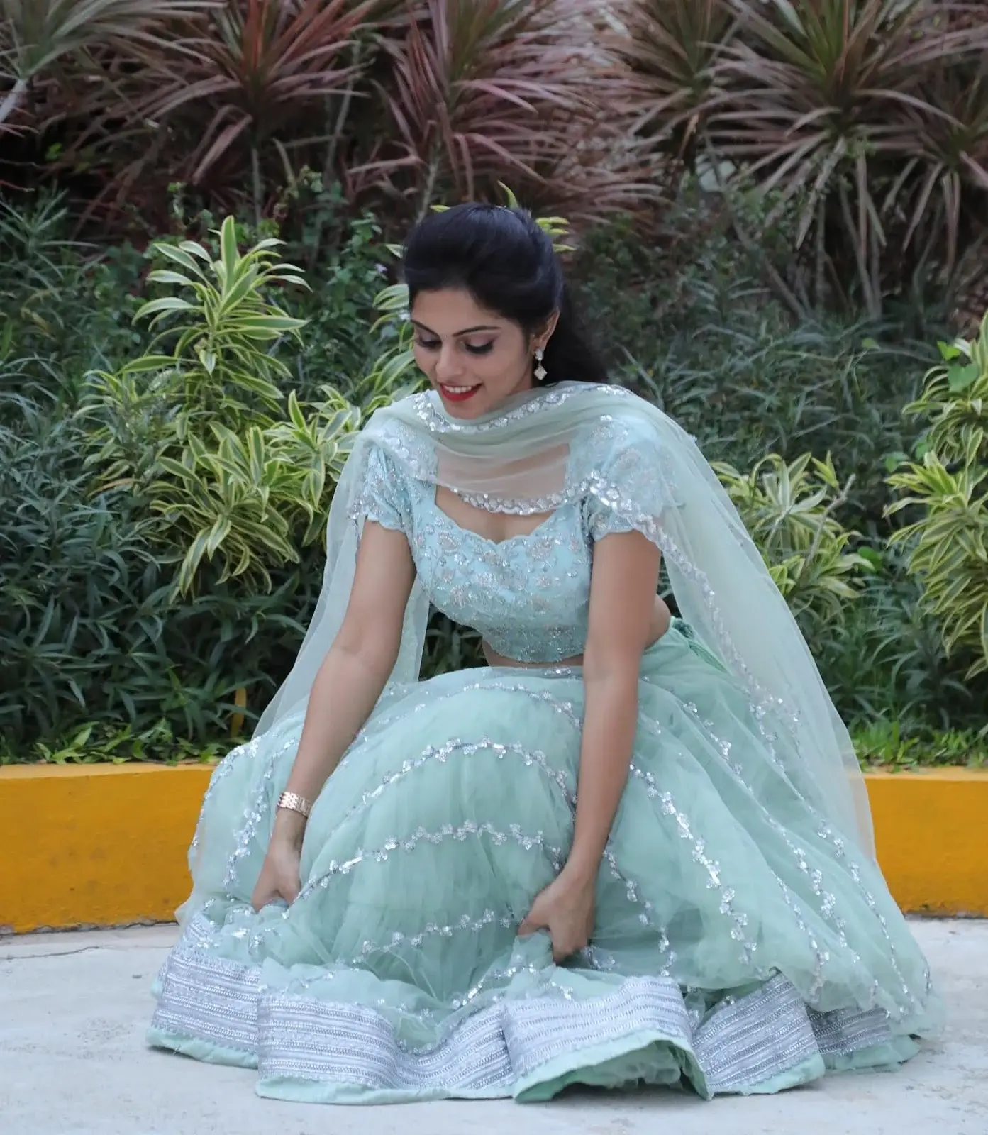 Mounika Reddy in Traditional Blue Lehenga Choli